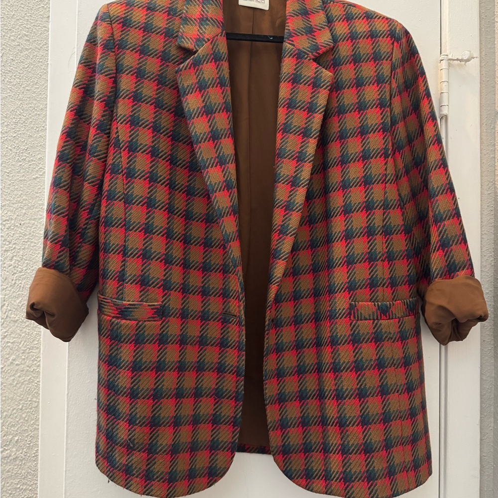 Bianca Plaid Blazer in Red and Brown